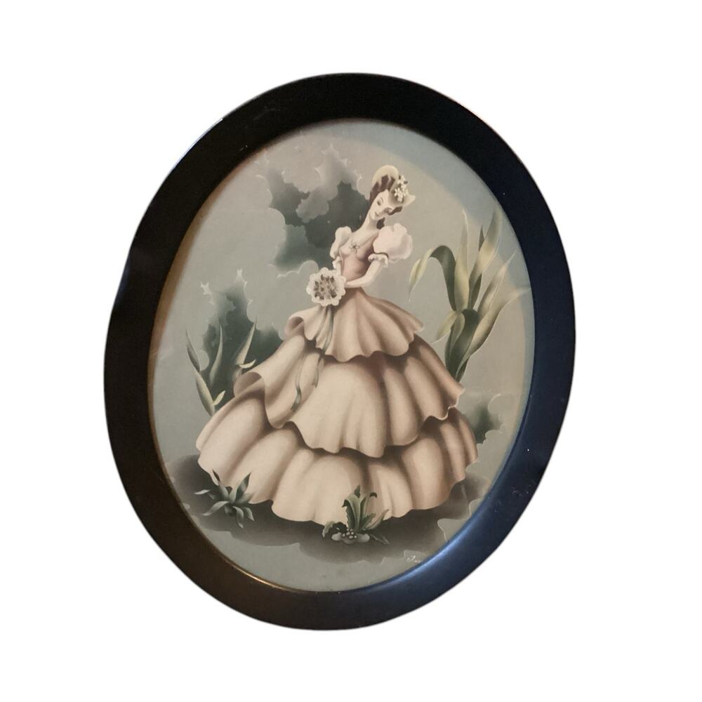 Vintage 1940's Turner Art Oval Metal Frame Watercolor